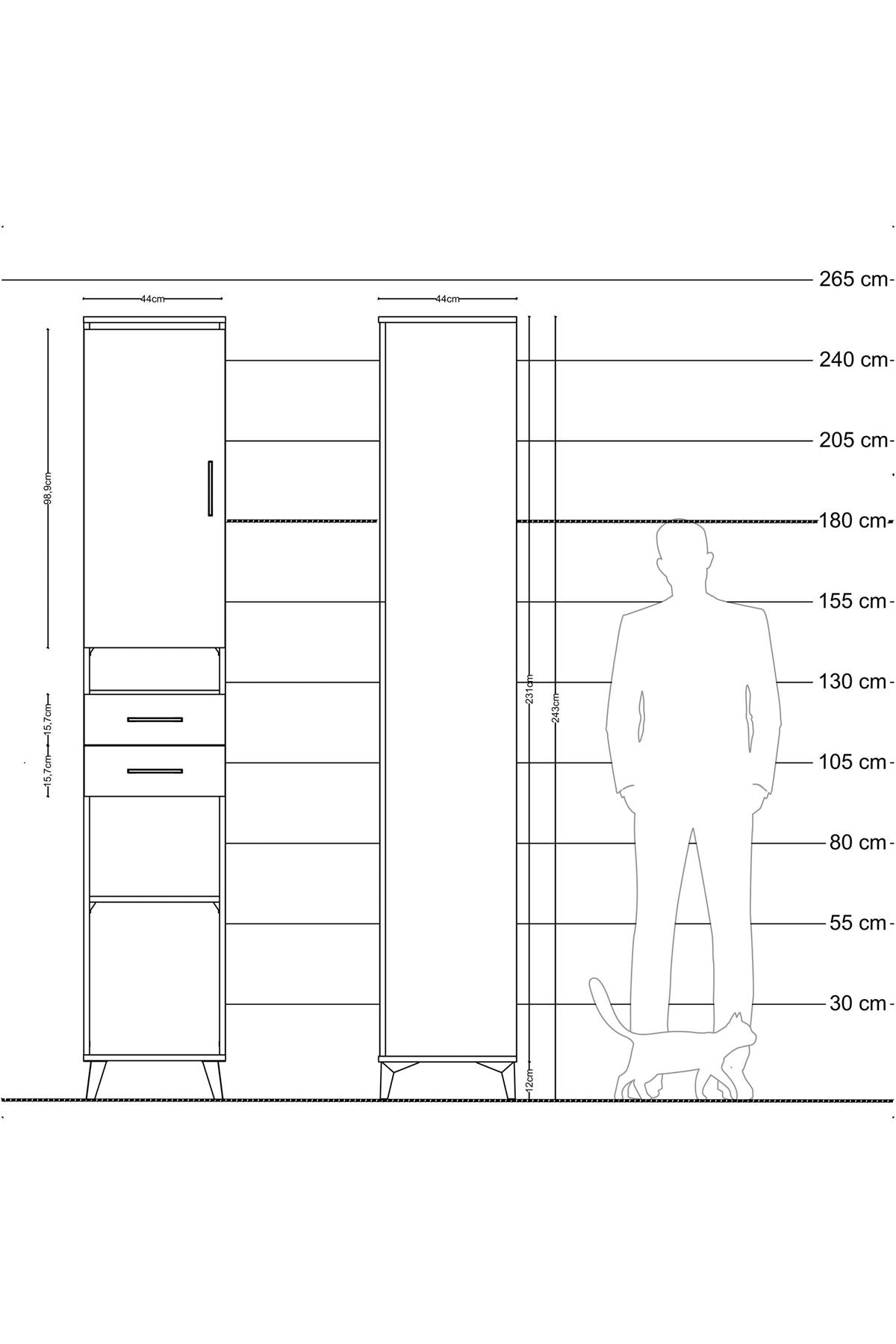 Hyperion Dolap 5 Raflı 2 Çekmeceli Tek Kapaklı 44x44x243 Antrasit-Çam