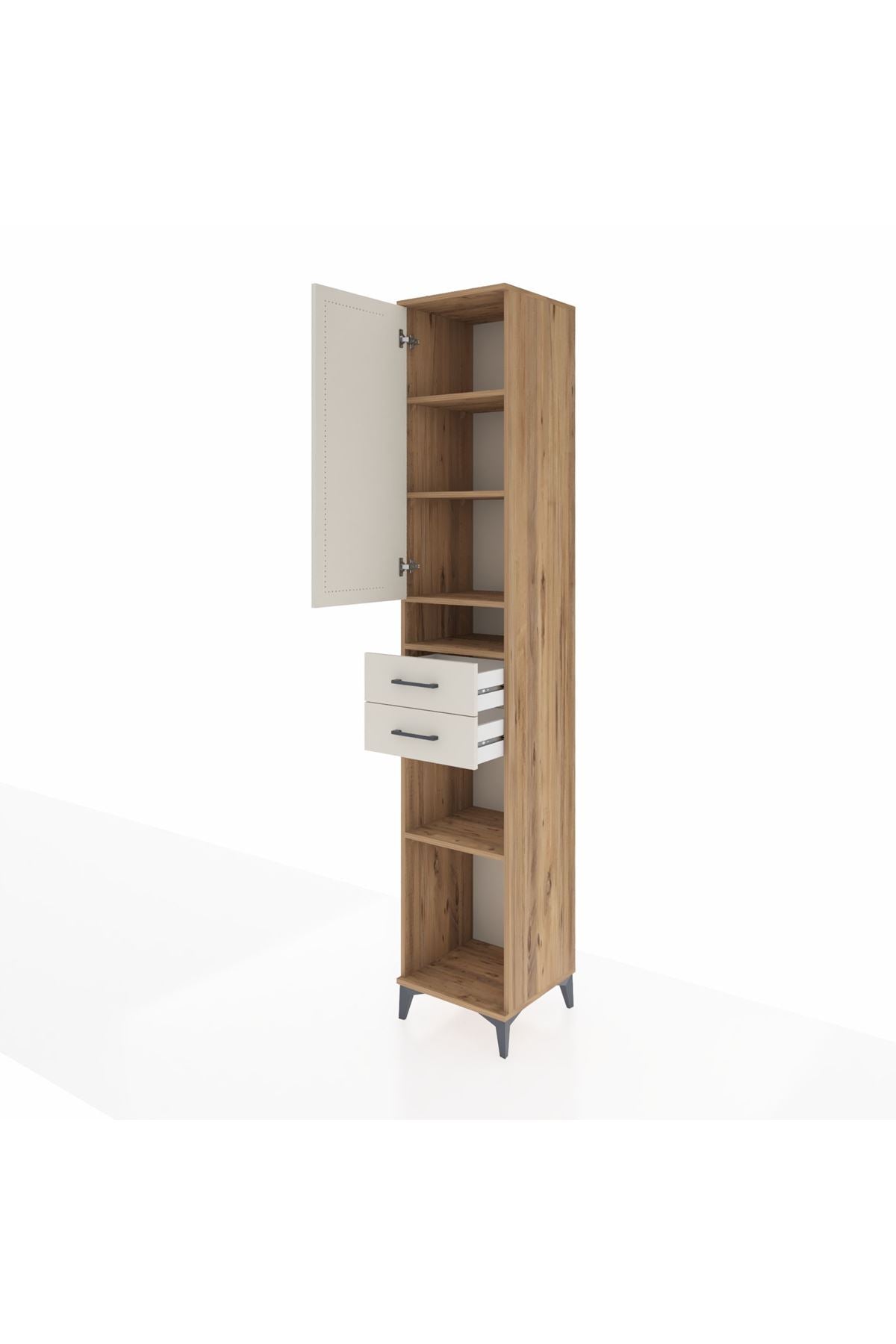 Hyperion Dolap 5 Raflı 2 Çekmeceli Tek Kapaklı 44x44x243 Çam-Aytaşı