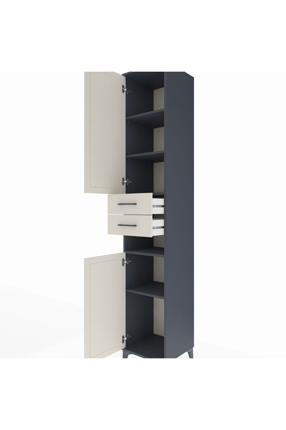 Hyperion Dolap 5 Raflı 2 Çekmeceli 2 Kapaklı 44x44x243 Antrasit-Aytaşı