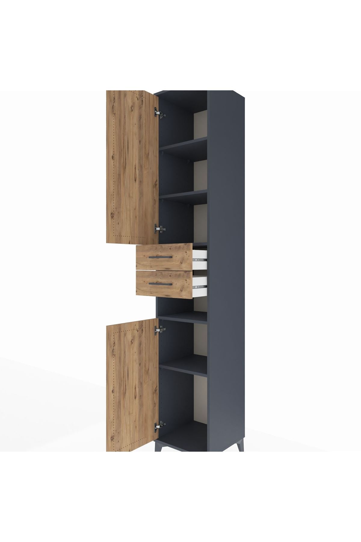 Hyperion Dolap 5 Raflı 2 Çekmeceli 2 Kapaklı 44x44x243 Antrasit-Çam