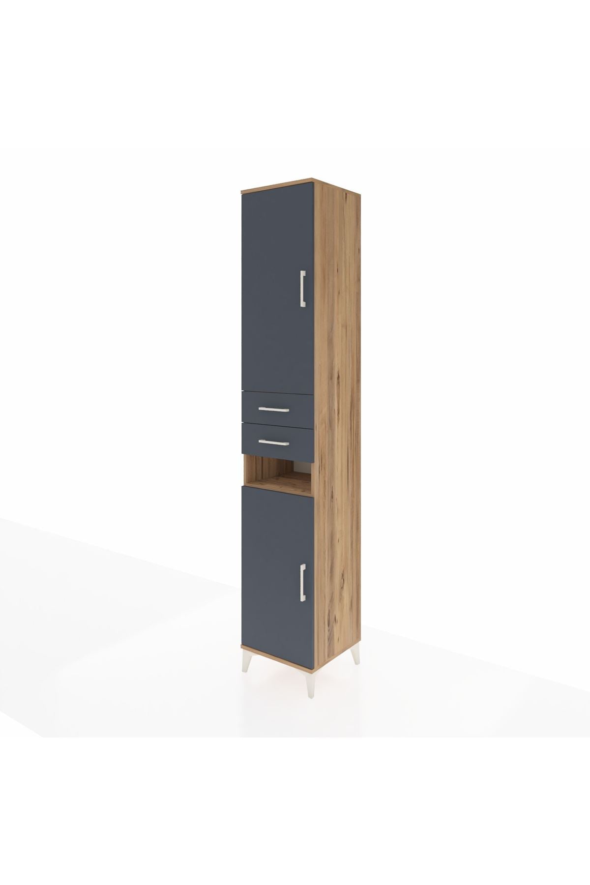 Hyperion Dolap 5 Raflı 2 Çekmeceli 2 Kapaklı 44x44x243 Çam-Antrasit