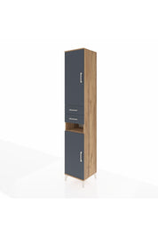 Hyperion Dolap 5 Raflı 2 Çekmeceli 2 Kapaklı 44x44x243 Çam-Antrasit