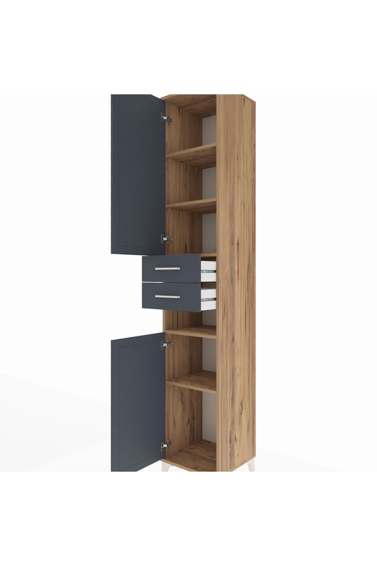 Hyperion Dolap 5 Raflı 2 Çekmeceli 2 Kapaklı 44x44x243 Çam-Antrasit