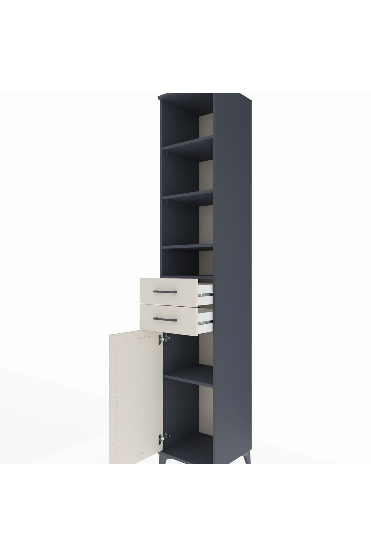 Hyperion Dolap 5 Raflı 2 Çekmeceli Tek Kapaklı 44x44x243 Antrasit-Aytaşı