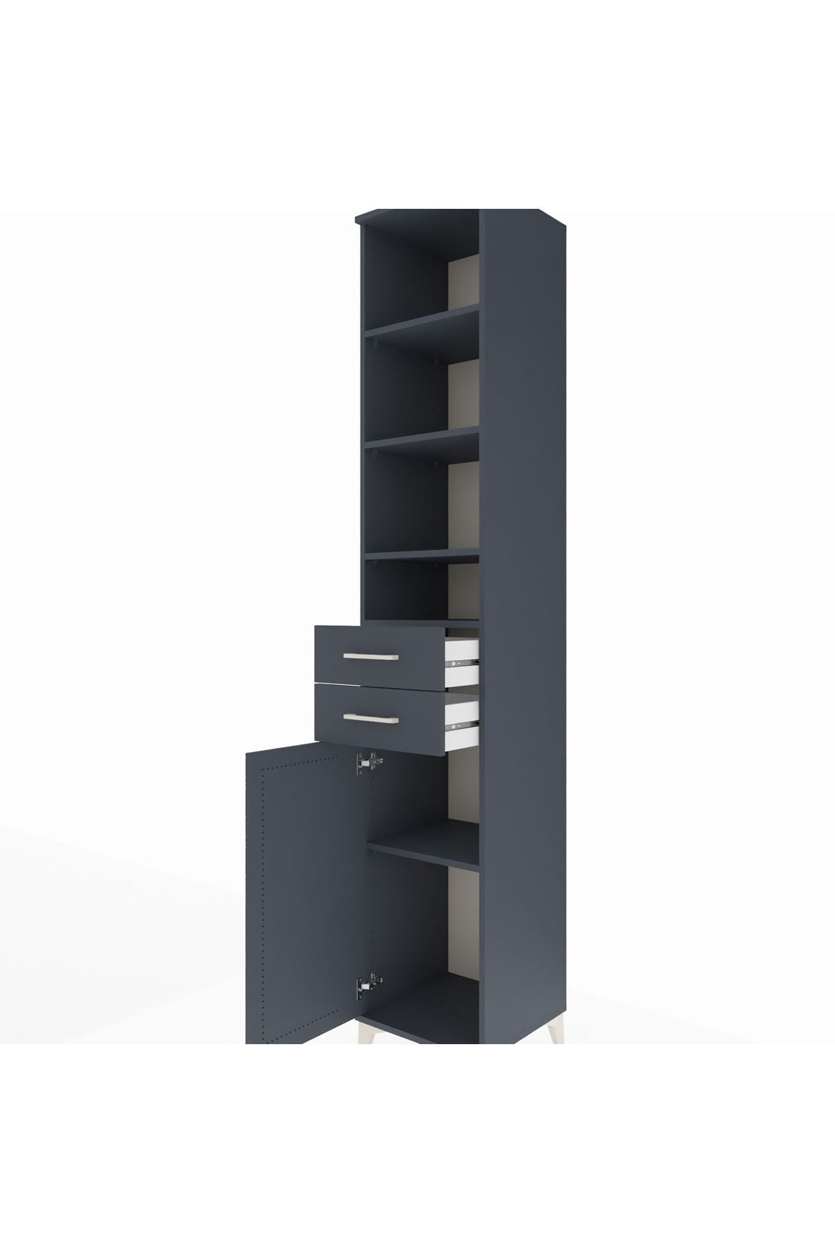 Hyperion Dolap 5 Raflı 2 Çekmeceli Tek Kapaklı 44x44x243 Antrasit-Antrasit