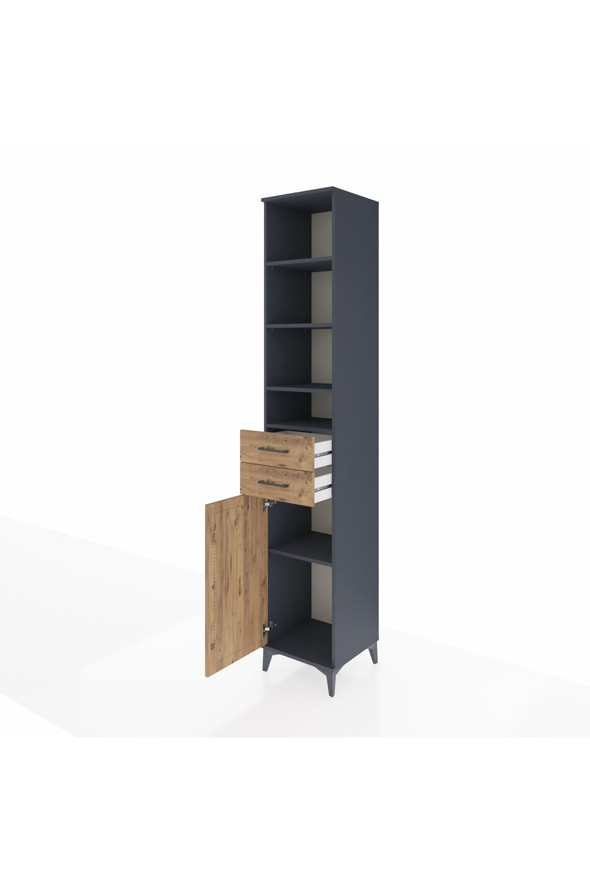 Hyperion Dolap 5 Raflı 2 Çekmeceli Tek Kapaklı 44x44x243 Antrasit-Çam