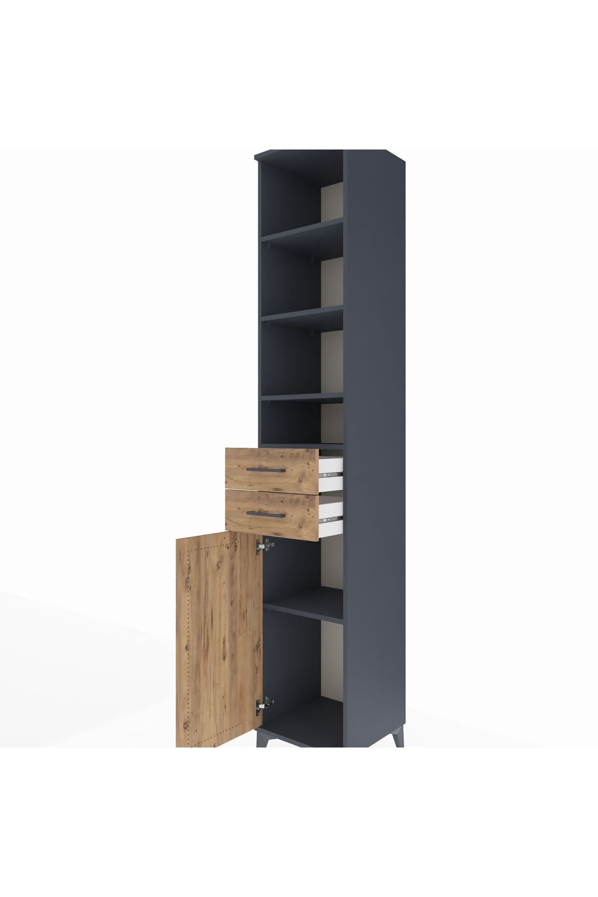 Hyperion Dolap 5 Raflı 2 Çekmeceli Tek Kapaklı 44x44x243 Antrasit-Çam