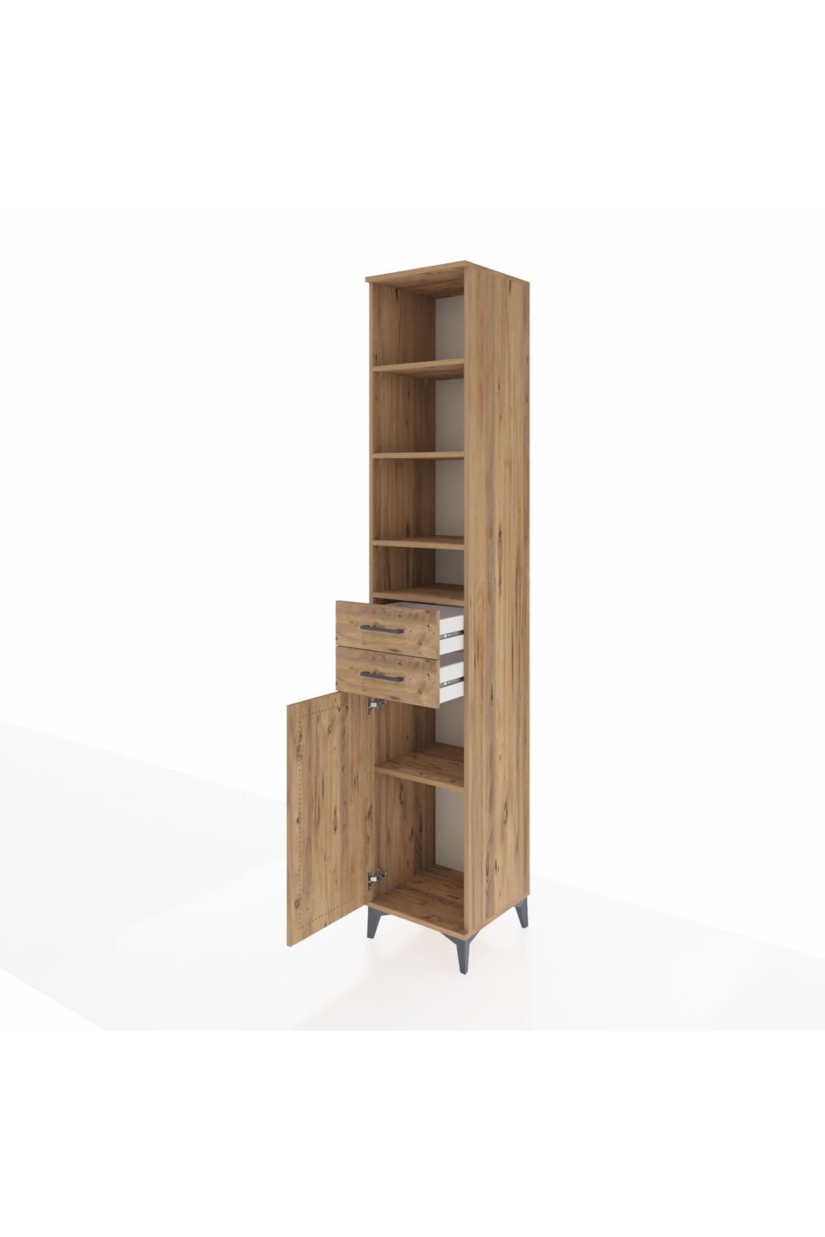 Hyperion Dolap 5 Raflı 2 Çekmeceli Tek Kapaklı 44x44x243 Çam-Çam