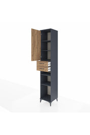 Hyperion Dolap 5 Raflı 2 Çekmeceli Tek Kapaklı 44x44x243 Antrasit-Çam
