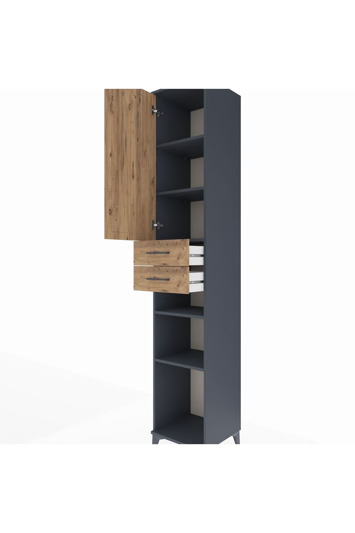 Hyperion Dolap 5 Raflı 2 Çekmeceli Tek Kapaklı 44x44x243 Antrasit-Çam