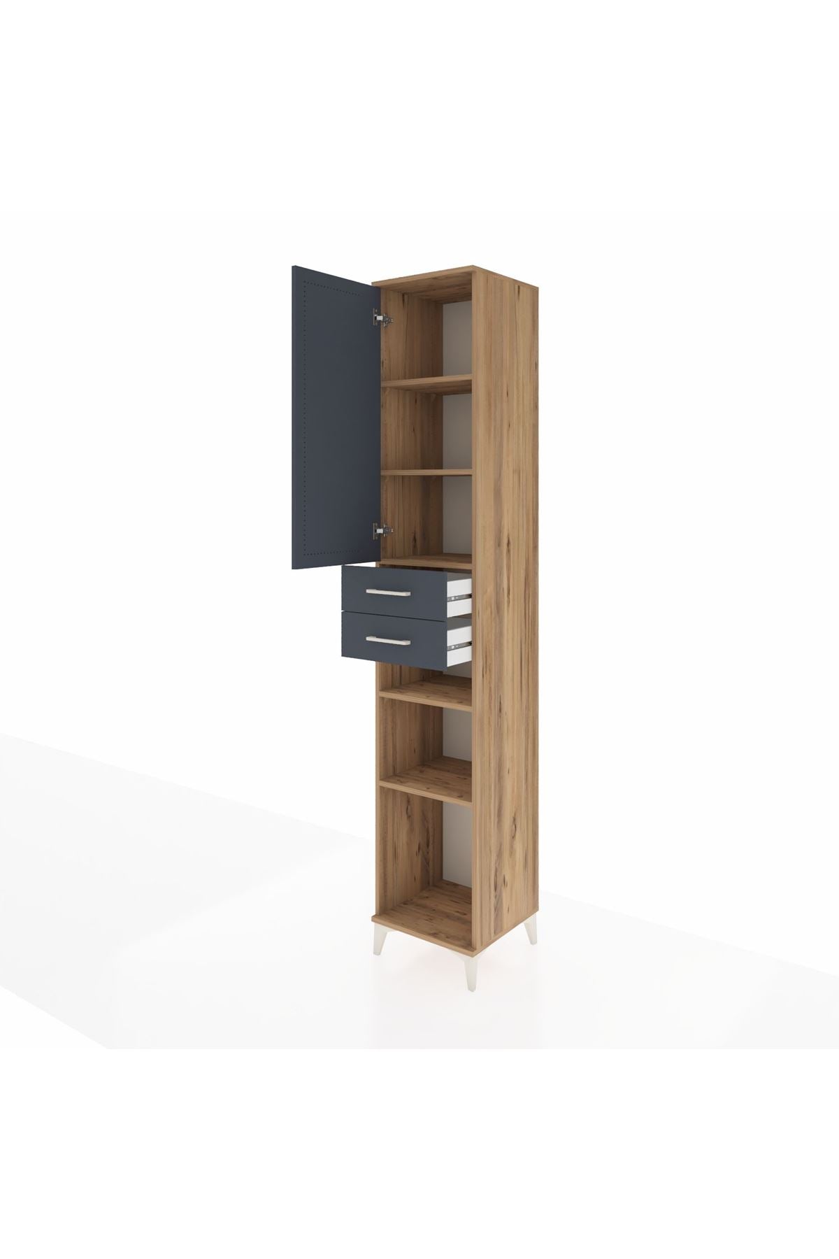 Hyperion Dolap 5 Raflı 2 Çekmeceli Tek Kapaklı 44x44x243 Çam-Antrasit