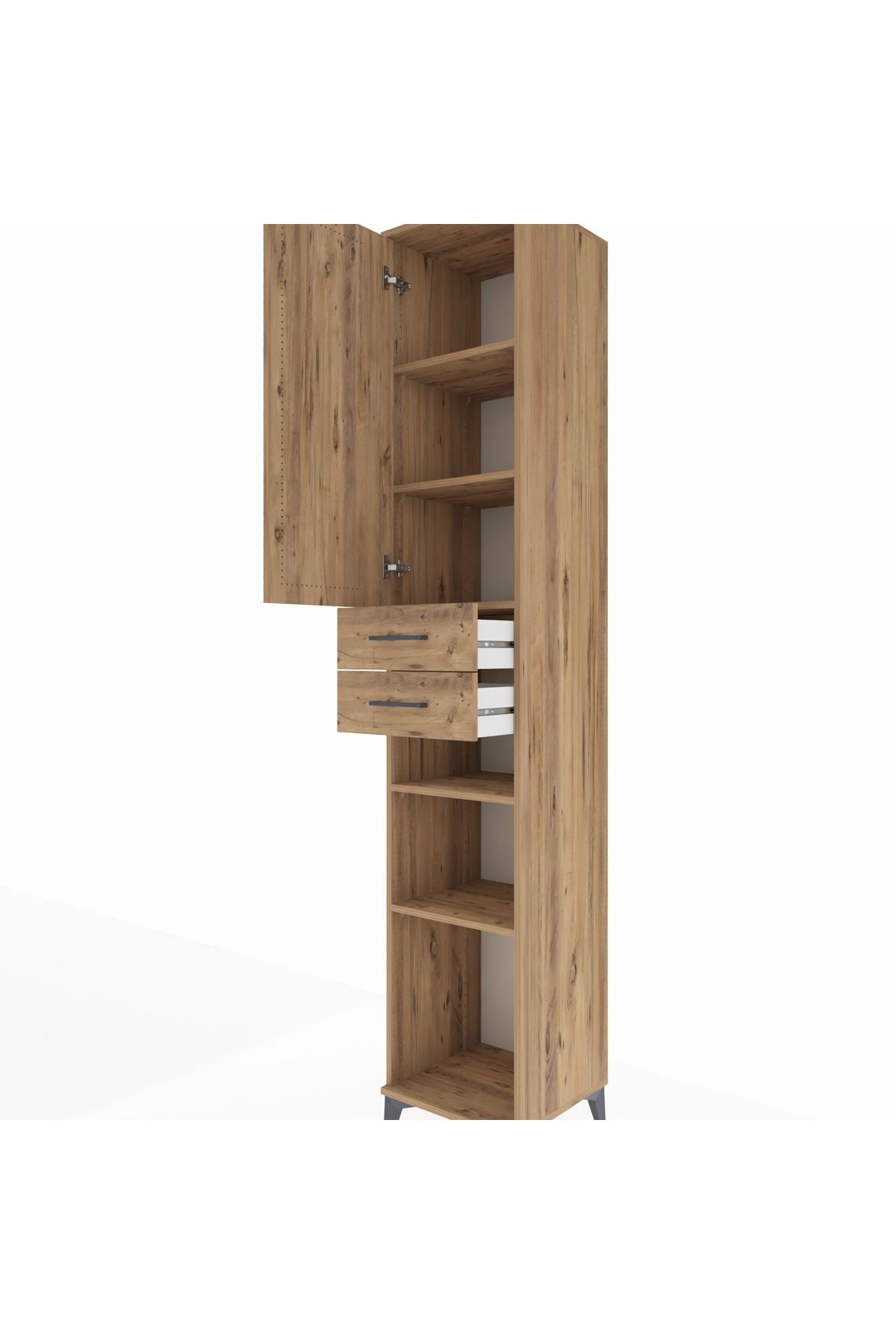 Hyperion Dolap 5 Raflı 2 Çekmeceli Tek Kapaklı 44x44x243 Çam-Çam