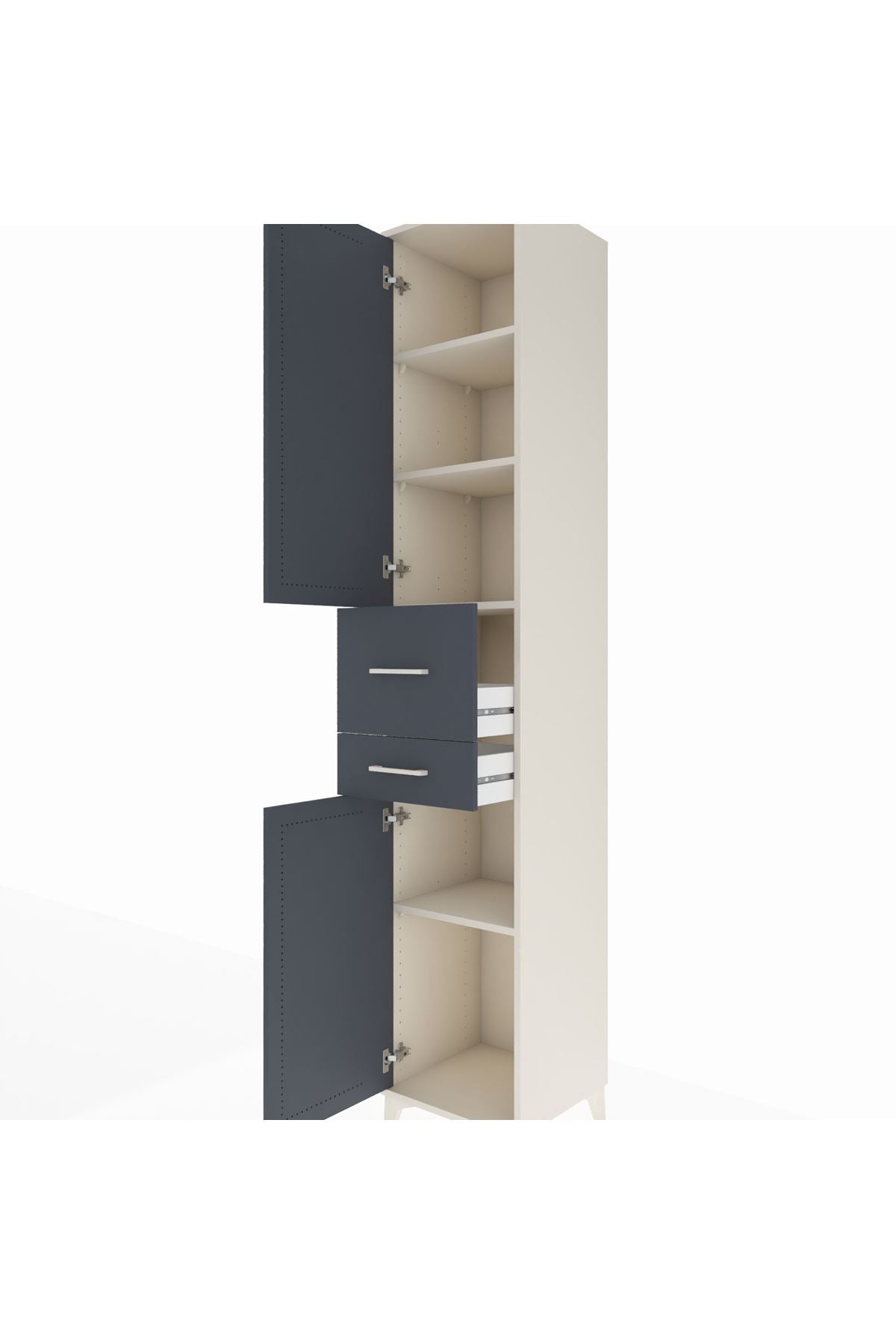 Hyperion Dolap 4 Raflı 2 Çekmeceli 2 Kapaklı 44x44x243 Aytaşı-Antrasit