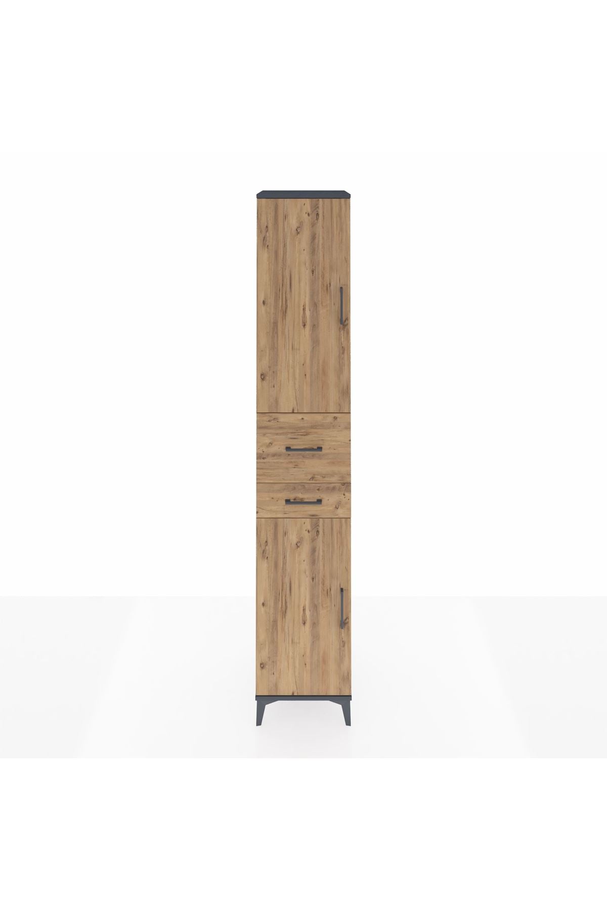 Hyperion Dolap 4 Raflı 2 Çekmeceli 2 Kapaklı 44x44x243 Antrasit-Çam