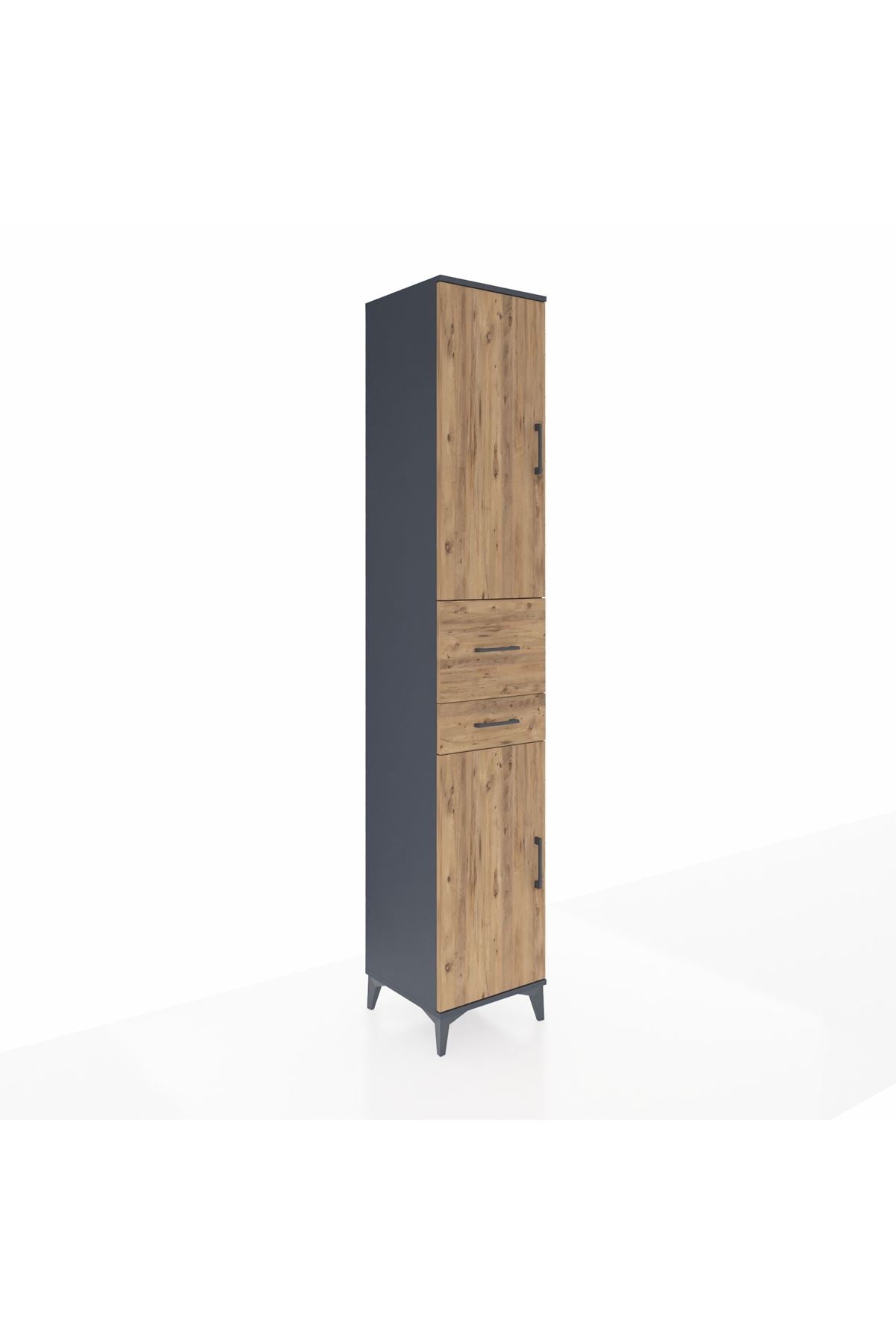 Hyperion Dolap 4 Raflı 2 Çekmeceli 2 Kapaklı 44x44x243 Antrasit-Çam