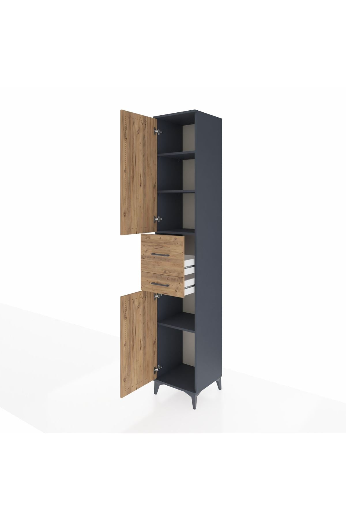 Hyperion Dolap 4 Raflı 2 Çekmeceli 2 Kapaklı 44x44x243 Antrasit-Çam