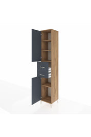 Hyperion Dolap 4 Raflı 2 Çekmeceli 2 Kapaklı 44x44x243 Çam-Antrasit