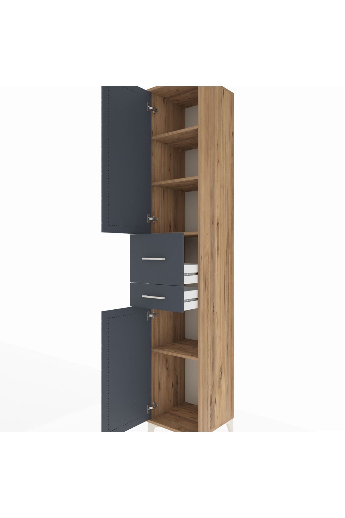 Hyperion Dolap 4 Raflı 2 Çekmeceli 2 Kapaklı 44x44x243 Çam-Antrasit