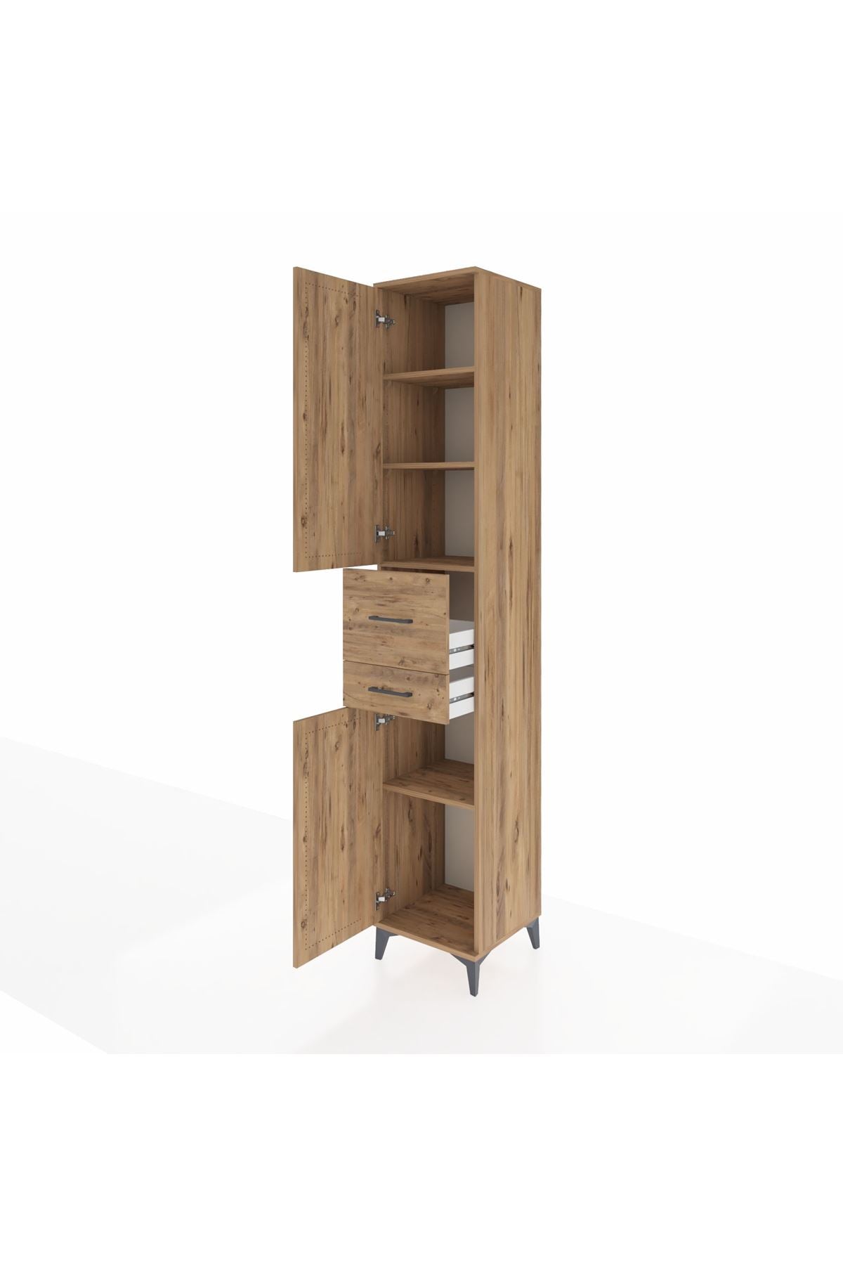 Hyperion Dolap 4 Raflı 2 Çekmeceli 2 Kapaklı 44x44x243 Çam-Çam