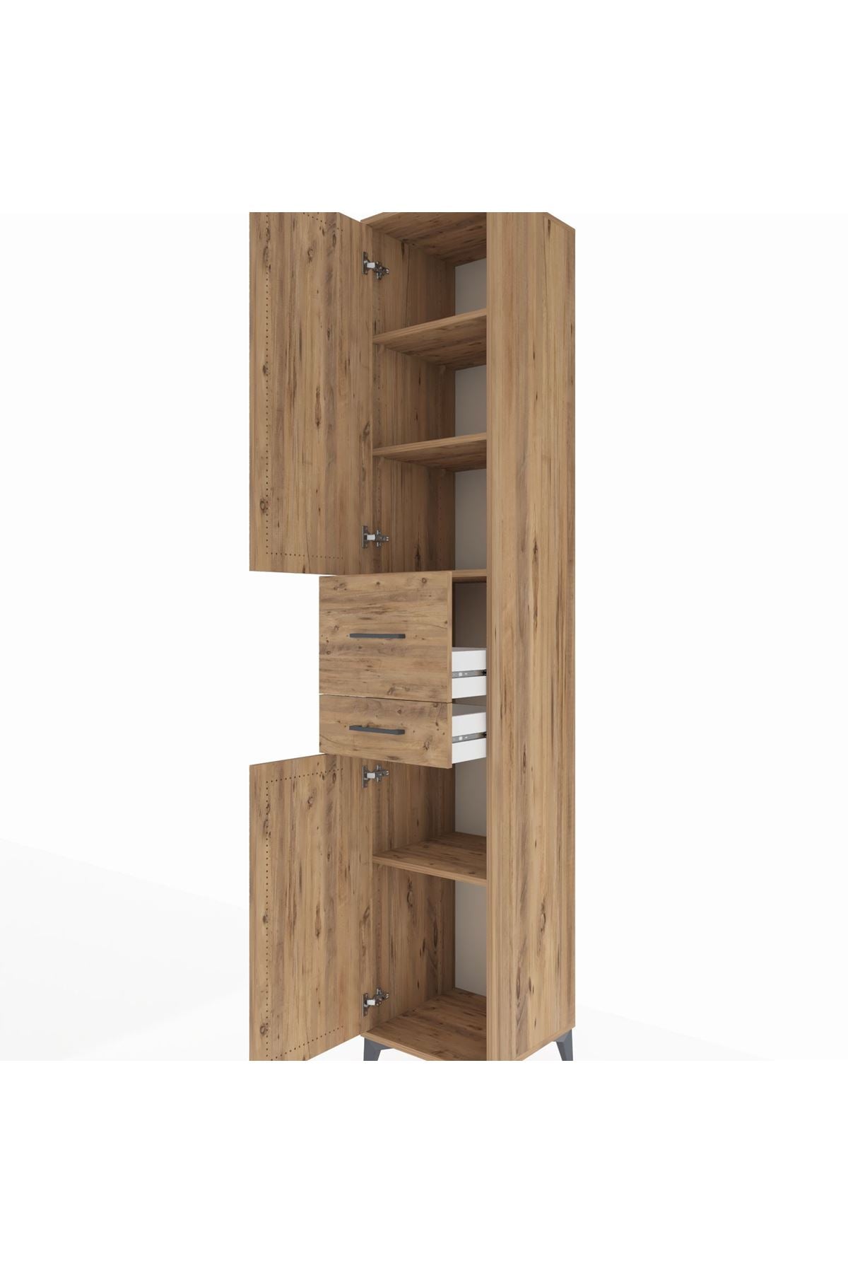 Hyperion Dolap 4 Raflı 2 Çekmeceli 2 Kapaklı 44x44x243 Çam-Çam