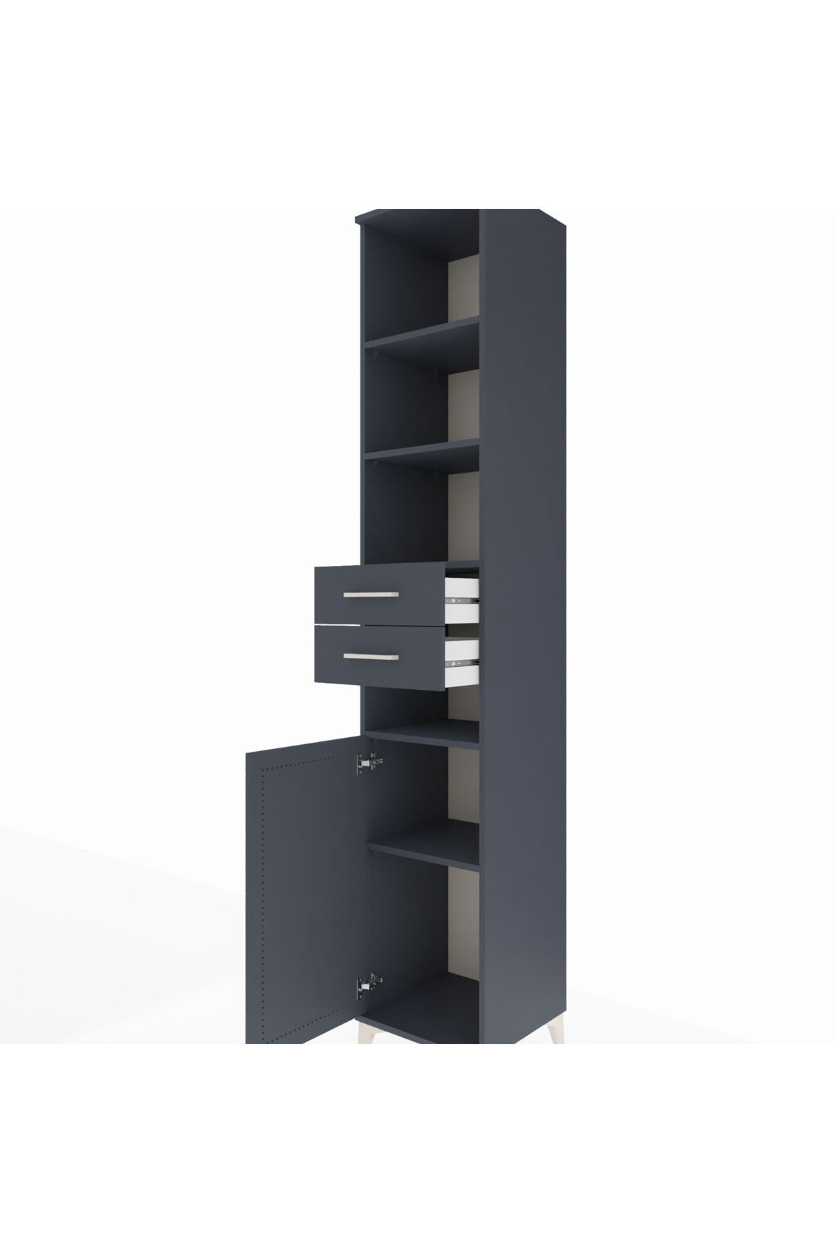 Hyperion Dolap 5 Raflı 2 Çekmeceli Tek Kapaklı 44x44x243 Antrasit-Antrasit