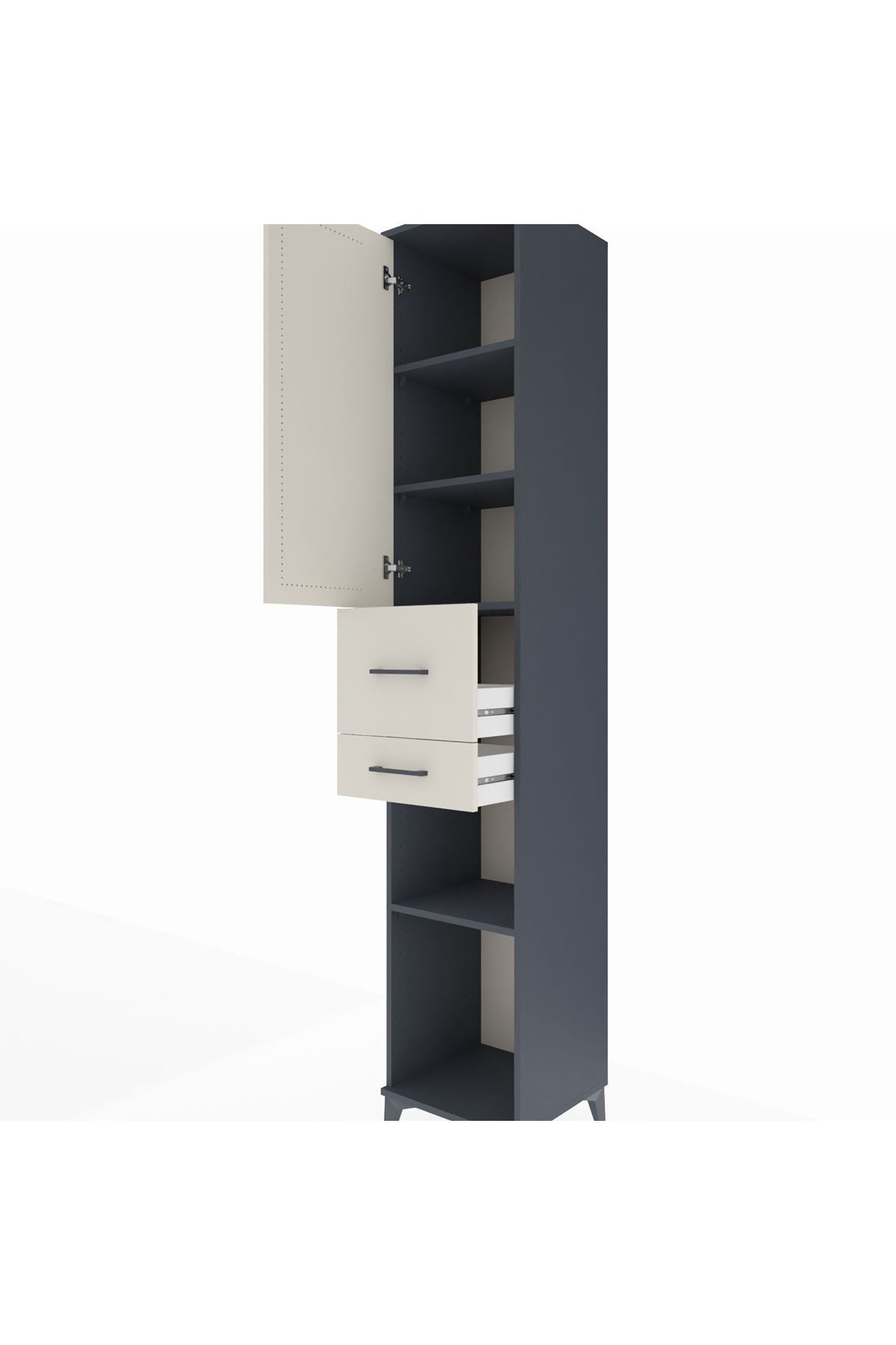 Hyperion Dolap 4 Raflı 2 Çekmeceli Tek Kapaklı 44x44x243 Antrasit-Aytaşı