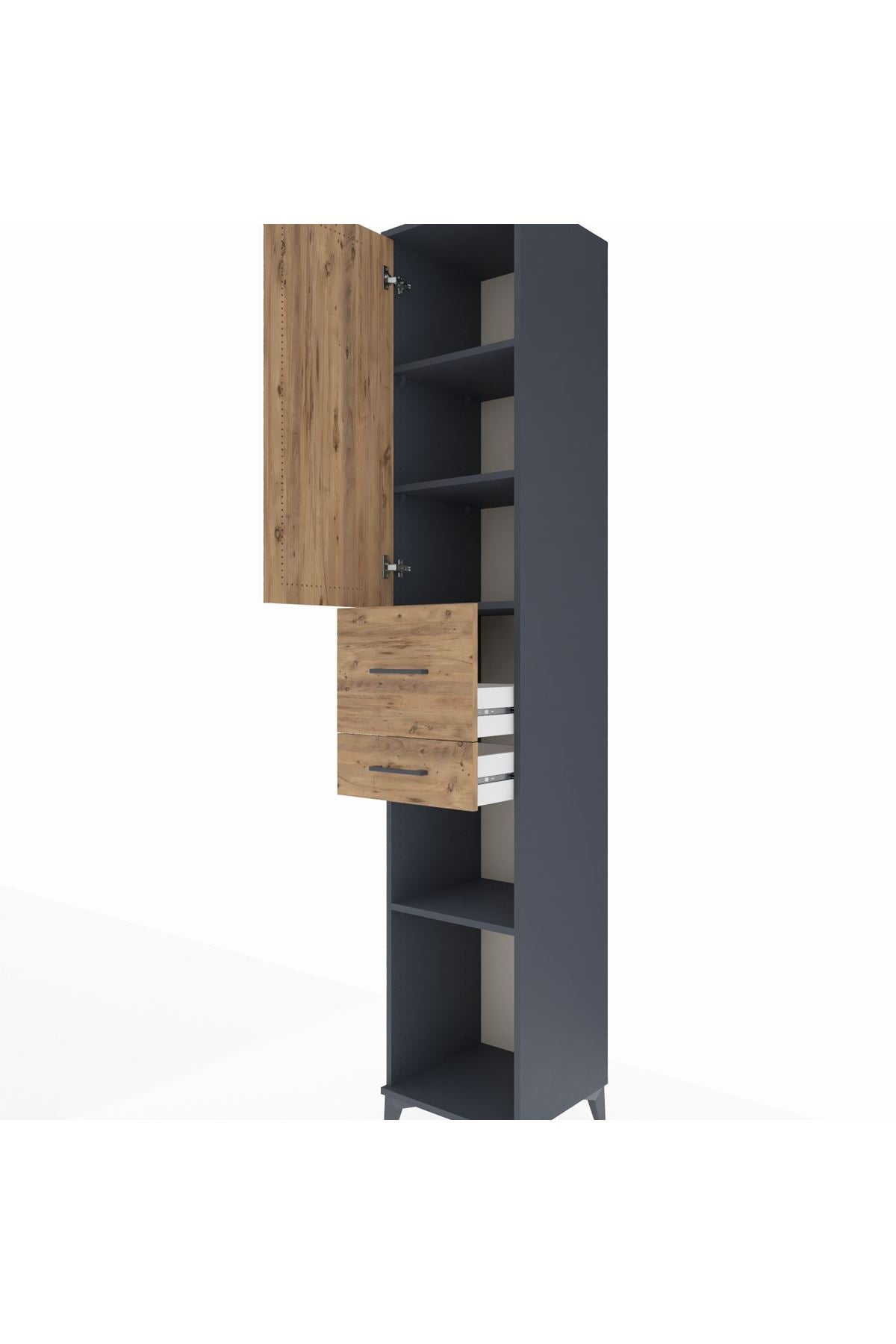 Hyperion Dolap 4 Raflı 2 Çekmeceli Tek Kapaklı 44x44x243 Antrasit-Çam