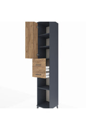 Hyperion Dolap 4 Raflı 2 Çekmeceli Tek Kapaklı 44x44x243 Antrasit-Çam
