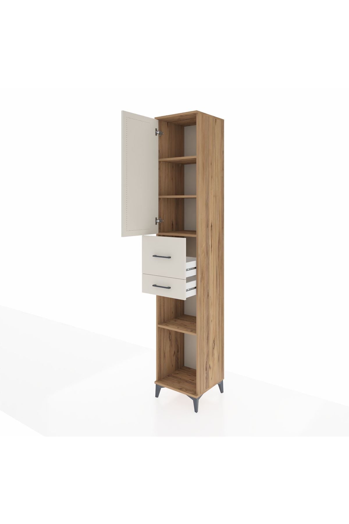 Hyperion Dolap 4 Raflı 2 Çekmeceli Tek Kapaklı 44x44x243 Çam-Aytaşı