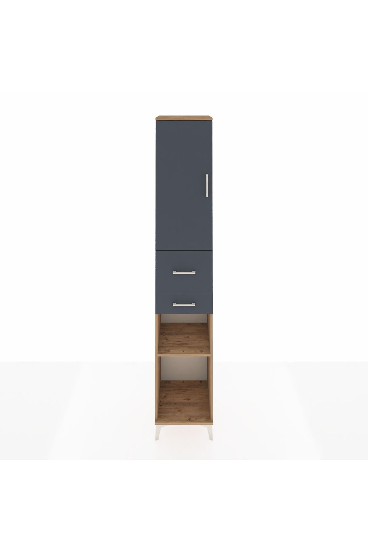 Hyperion Dolap 4 Raflı 2 Çekmeceli Tek Kapaklı 44x44x243 Çam-Antrasit