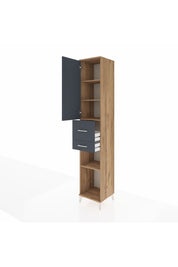 Hyperion Dolap 4 Raflı 2 Çekmeceli Tek Kapaklı 44x44x243 Çam-Antrasit