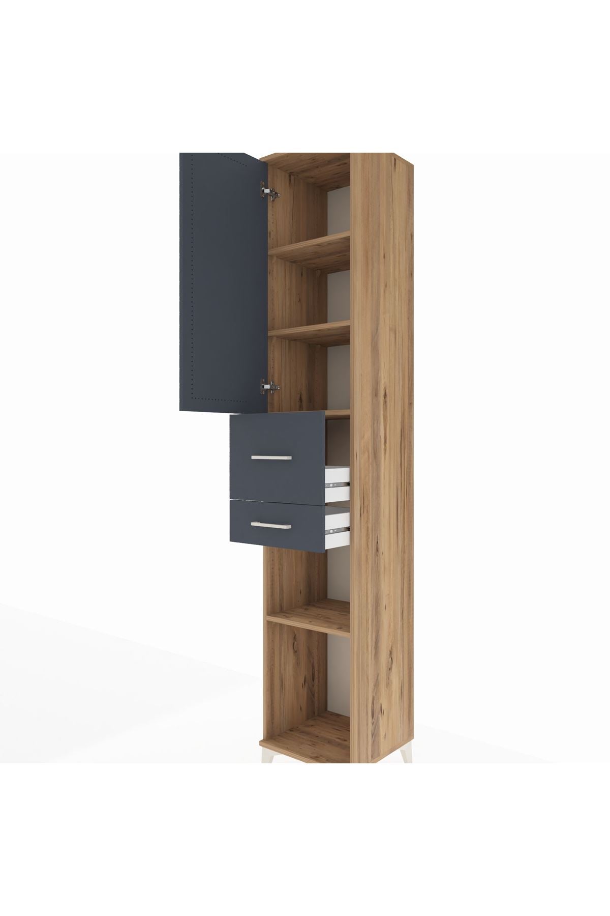 Hyperion Dolap 4 Raflı 2 Çekmeceli Tek Kapaklı 44x44x243 Çam-Antrasit