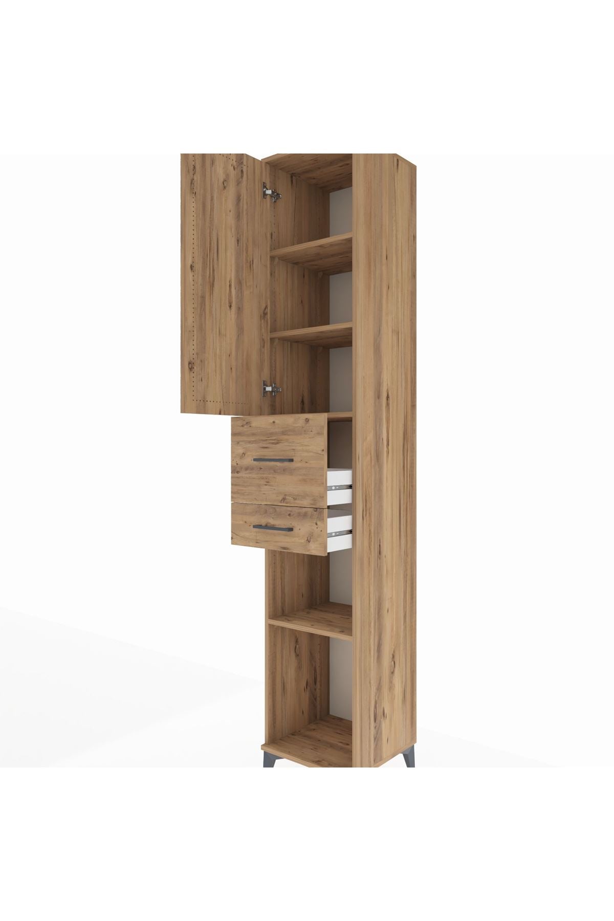 Hyperion Dolap 4 Raflı 2 Çekmeceli Tek Kapaklı 44x44x243 Çam-Çam