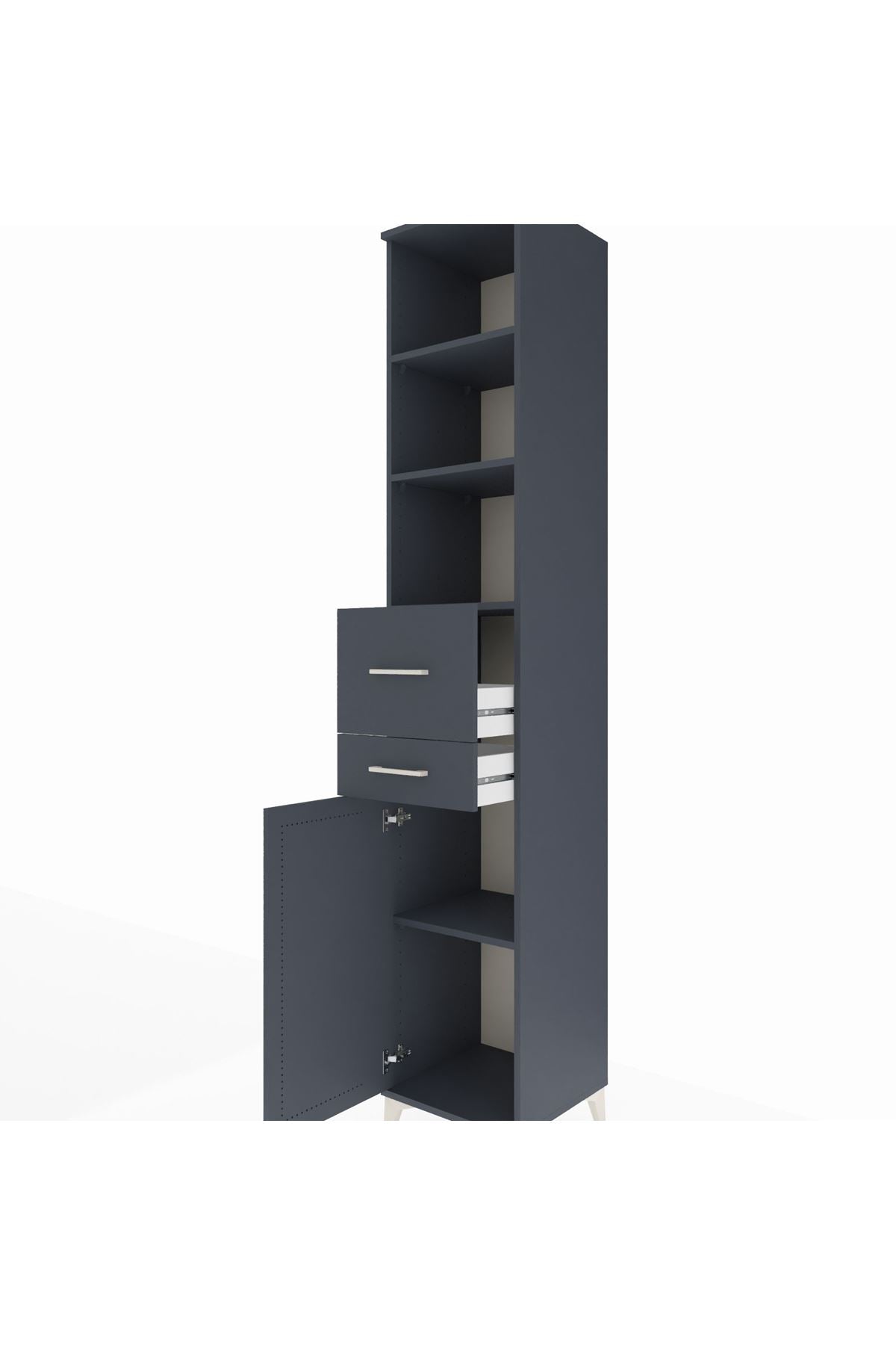 Hyperion Dolap 4 Raflı 2 Çekmeceli Tek Kapaklı 44x44x243 Antrasit-Antrasit