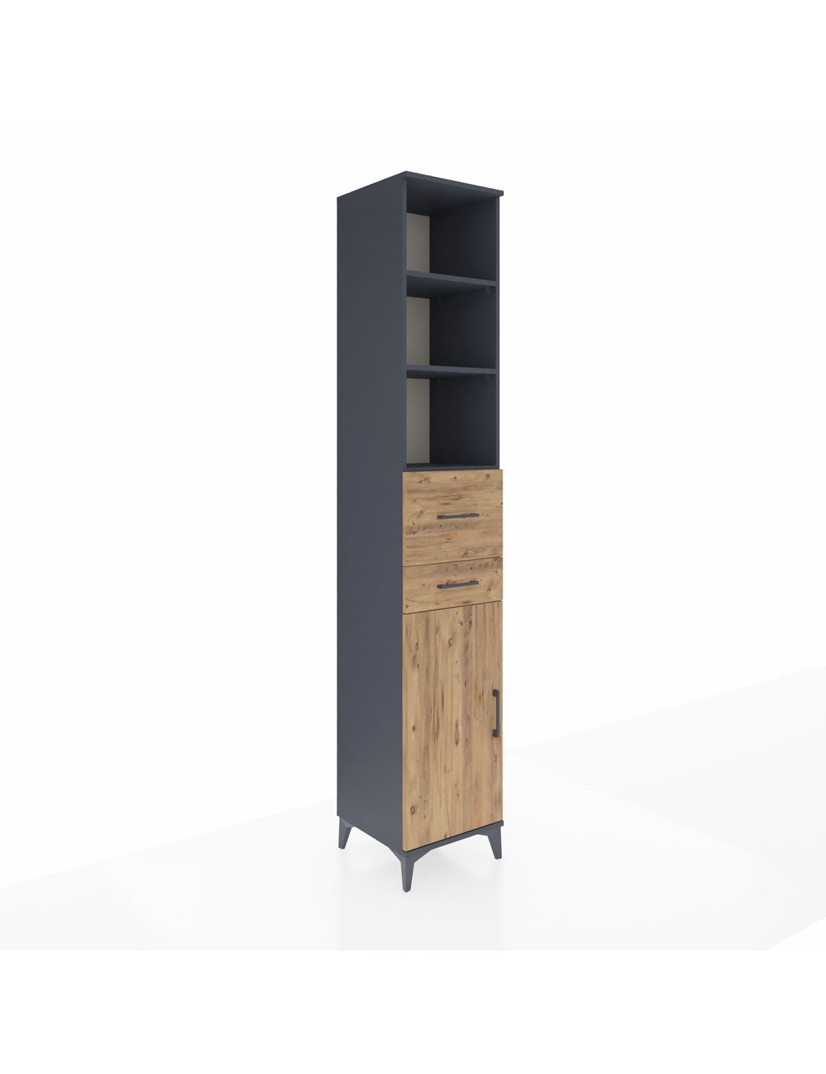 Hyperion Dolap 4 Raflı 2 Çekmeceli Tek Kapaklı 44x44x243 Antrasit-Çam