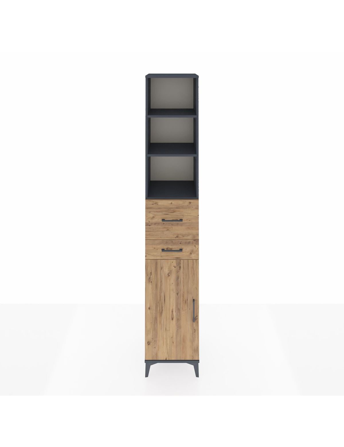 Hyperion Dolap 4 Raflı 2 Çekmeceli Tek Kapaklı 44x44x243 Antrasit-Çam