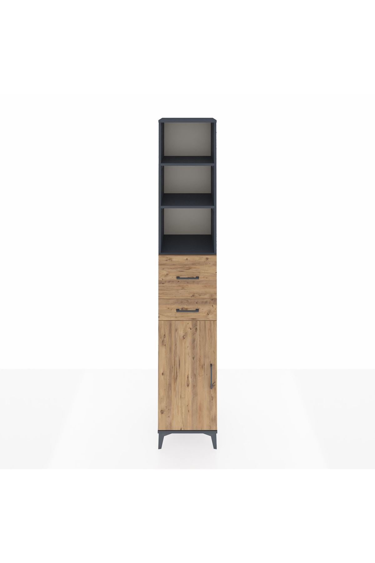 Hyperion Dolap 4 Raflı 2 Çekmeceli Tek Kapaklı 44x44x243 Antrasit-Çam