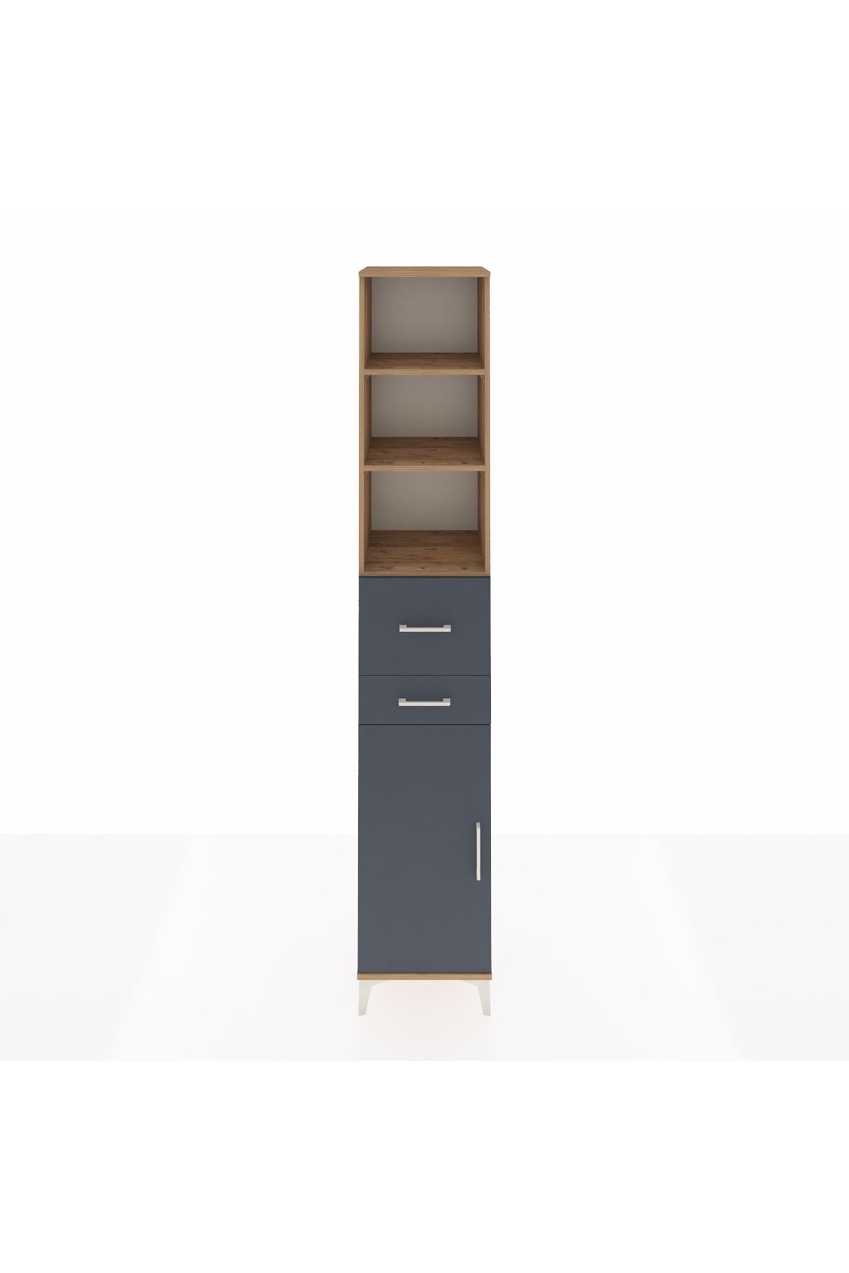 Hyperion Dolap 4 Raflı 2 Çekmeceli Tek Kapaklı 44x44x243 Çam-Antrasit