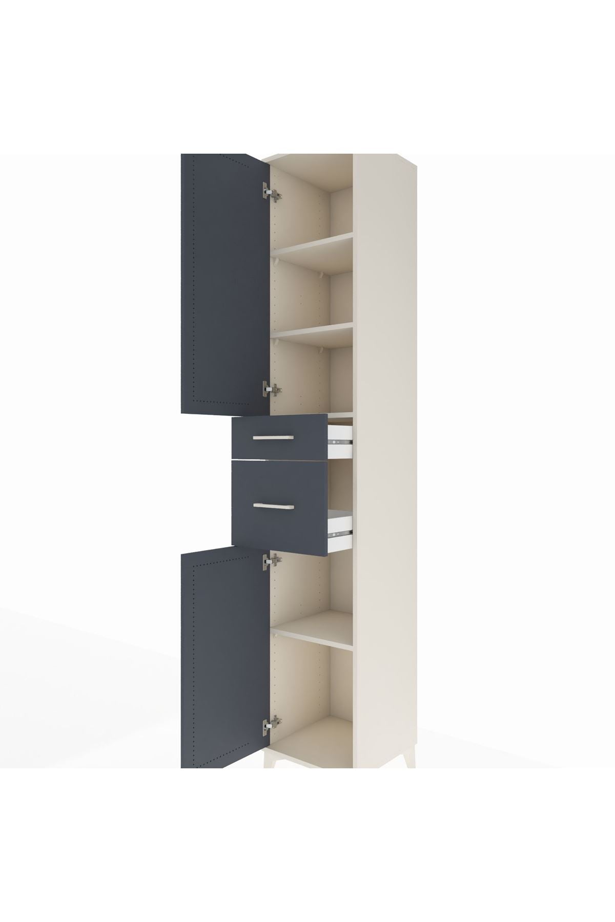 Hyperion Dolap 4 Raflı 2 Çekmeceli 2 Kapaklı 44x44x243 Aytaşı-Antrasit