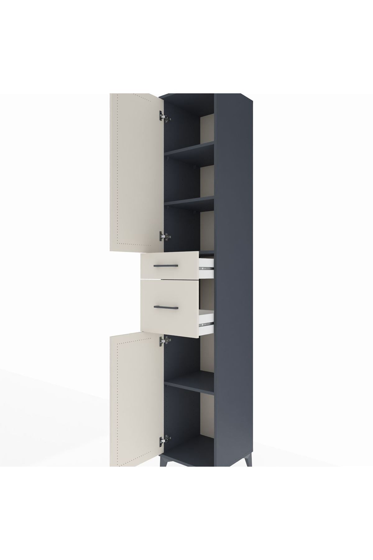 Hyperion Dolap 4 Raflı 2 Çekmeceli 2 Kapaklı 44x44x243 Antrasit-Aytaşı