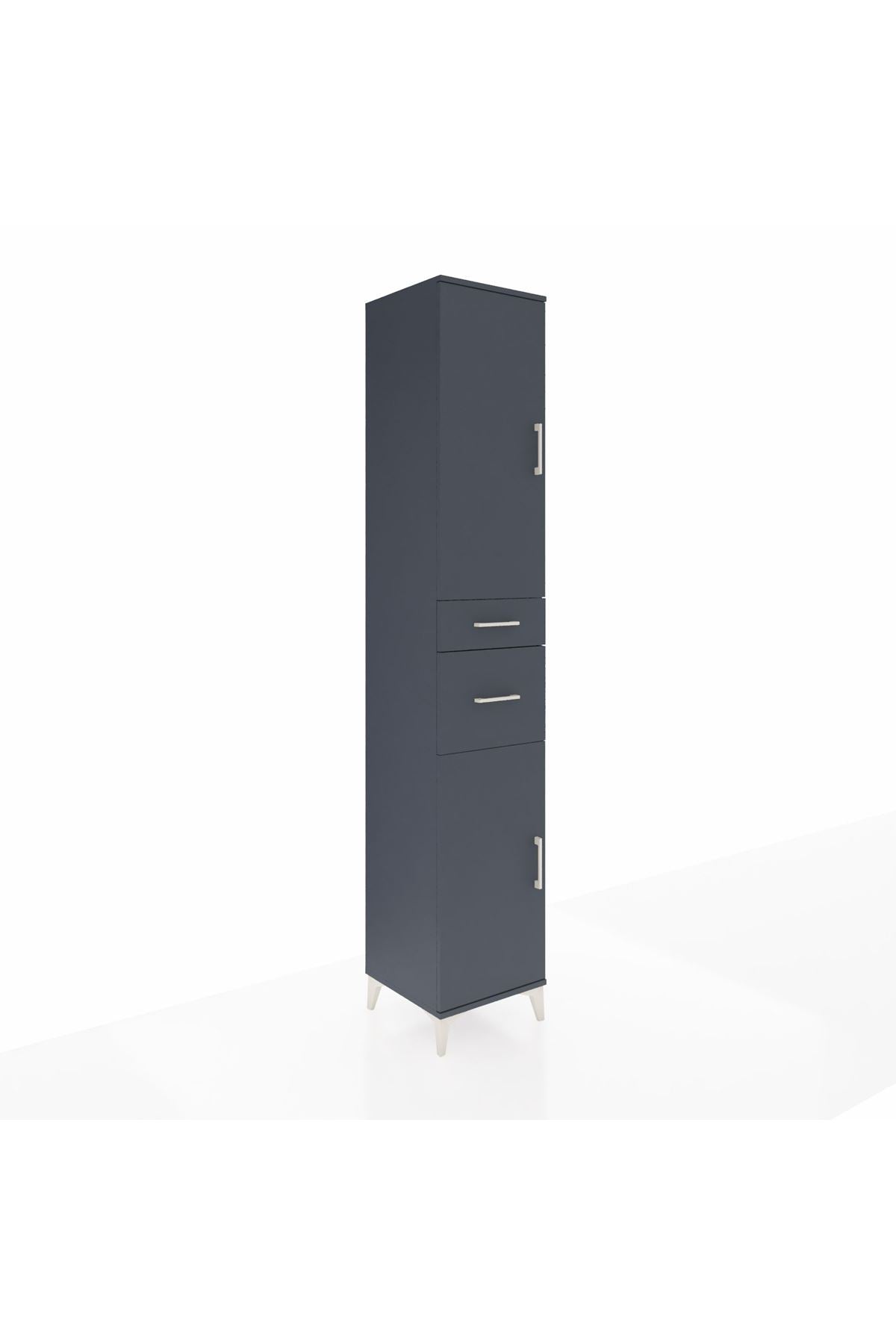 Hyperion Dolap 4 Raflı 2 Çekmeceli 2 Kapaklı 44x44x243 Antrasit-Antrasit