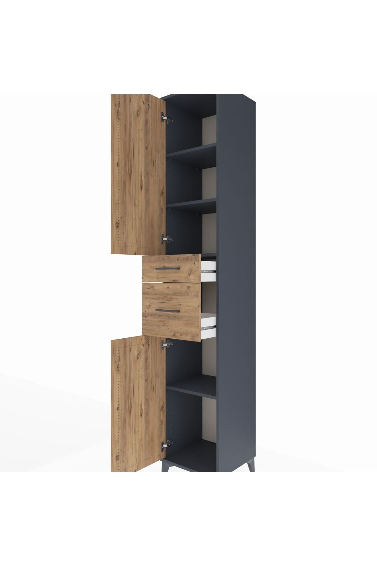 Hyperion Dolap 4 Raflı 2 Çekmeceli 2 Kapaklı 44x44x243 Antrasit-Çam
