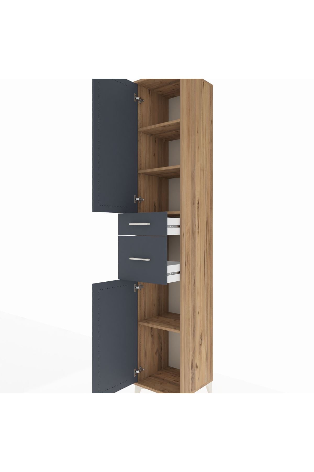 Hyperion Dolap 4 Raflı 2 Çekmeceli 2 Kapaklı 44x44x243 Çam-Antrasit