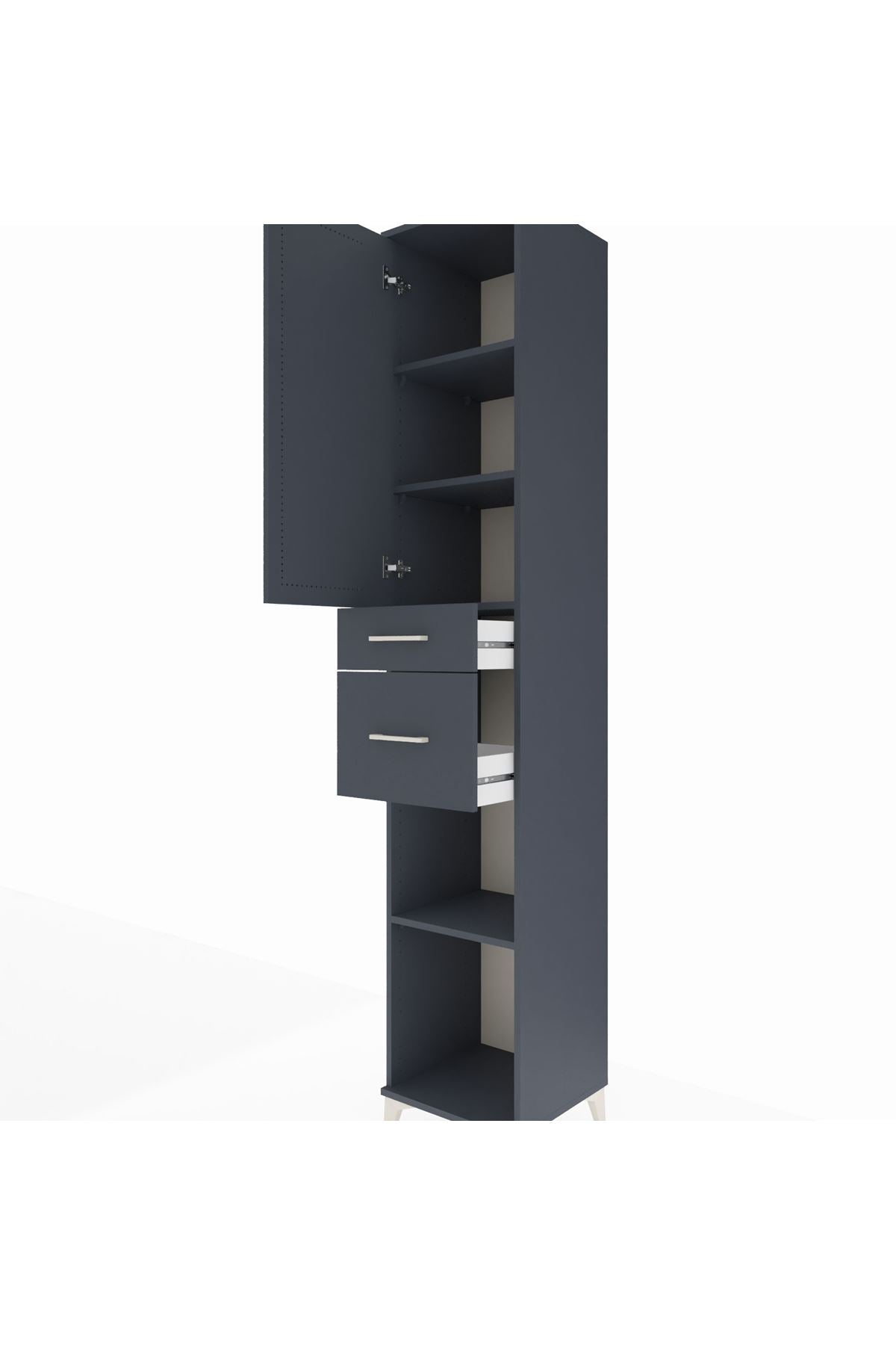 Hyperion Dolap 4 Raflı 2 Çekmeceli Tek Kapaklı 44x44x243 Antrasit-Antrasit