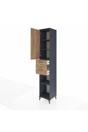 Hyperion Dolap 4 Raflı 2 Çekmeceli Tek Kapaklı 44x44x243 Antrasit-Çam