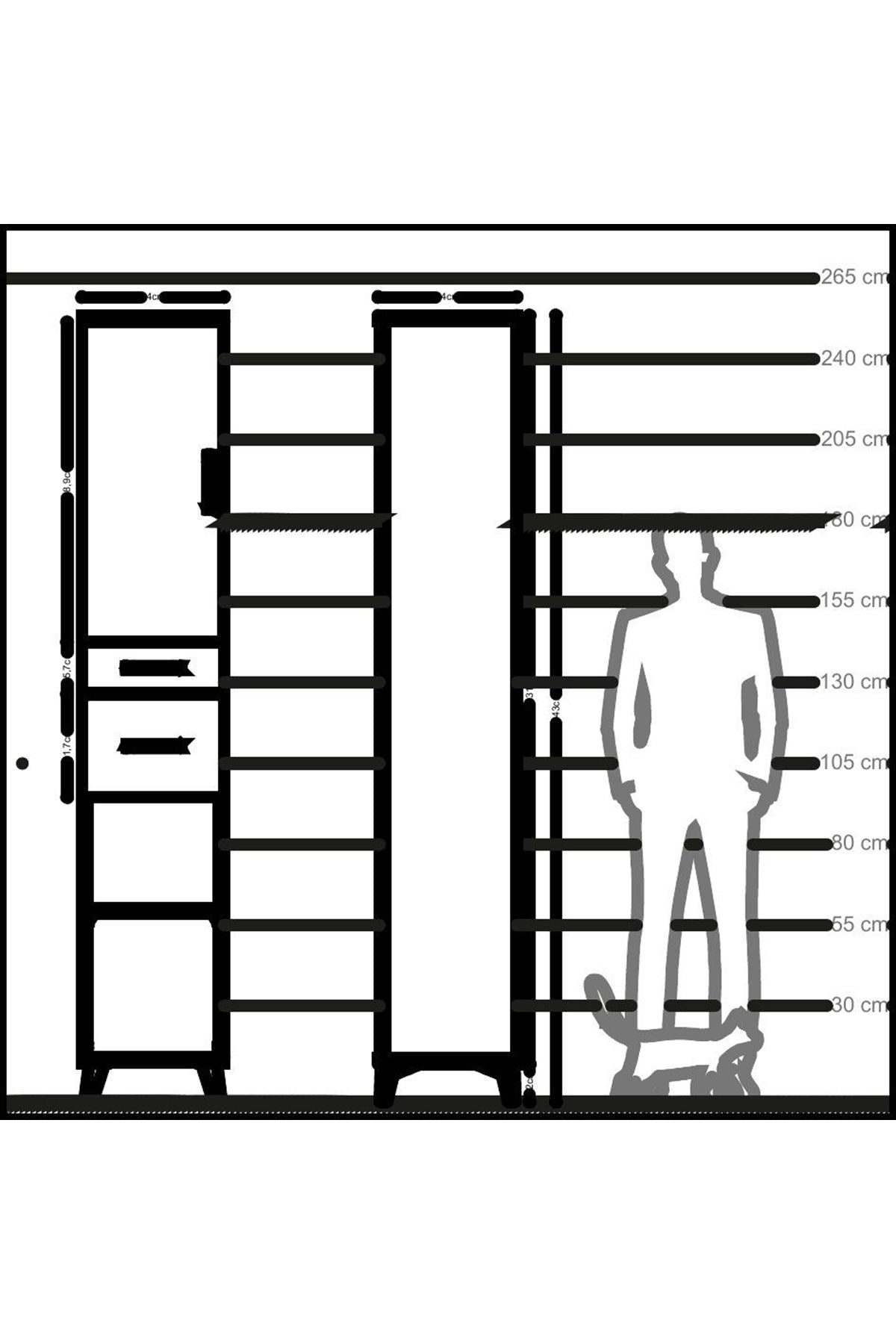 Hyperion Dolap 4 Raflı 2 Çekmeceli Tek Kapaklı 44x44x243 Antrasit-Çam
