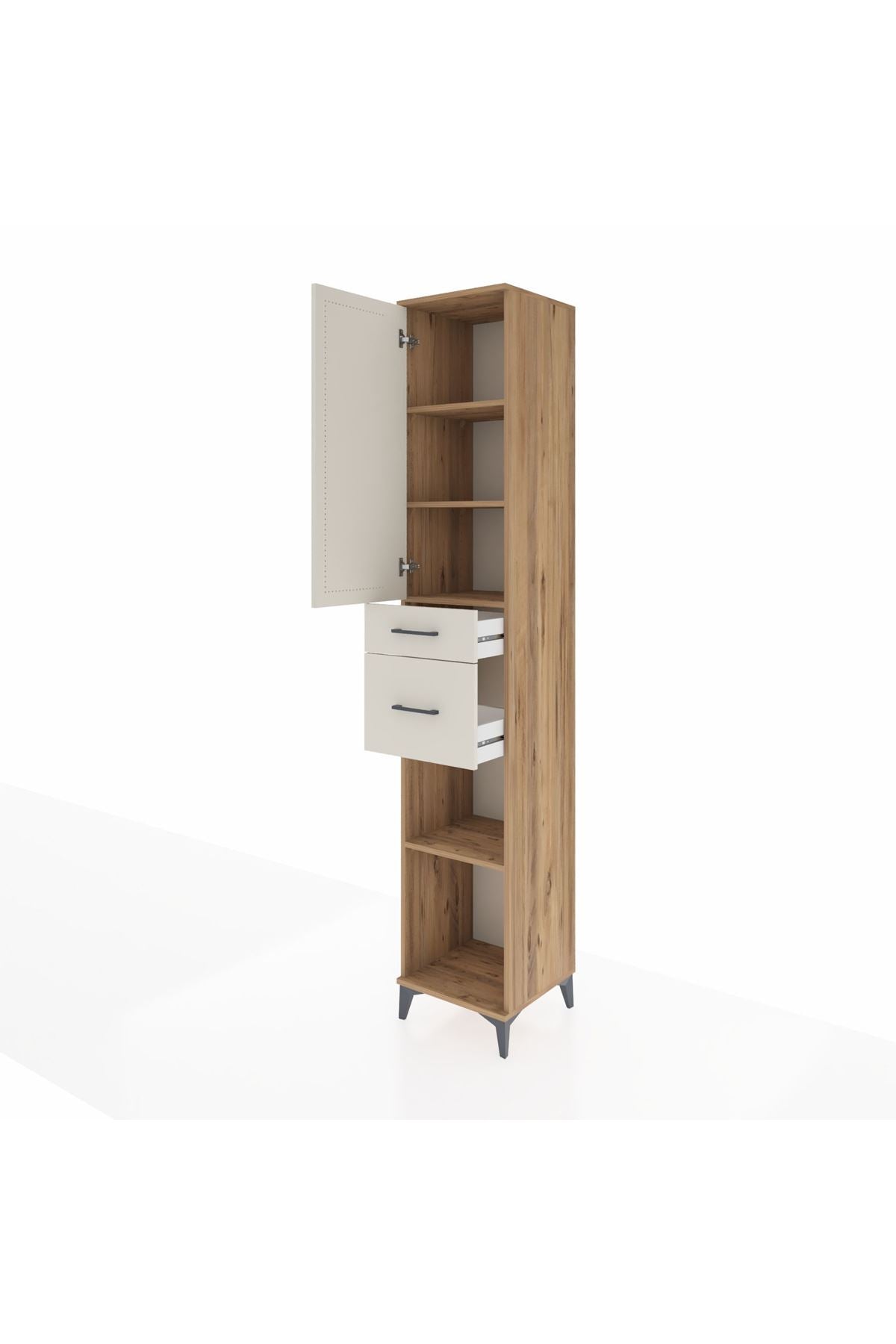 Hyperion Dolap 4 Raflı 2 Çekmeceli Tek Kapaklı 44x44x243 Çam-Aytaşı