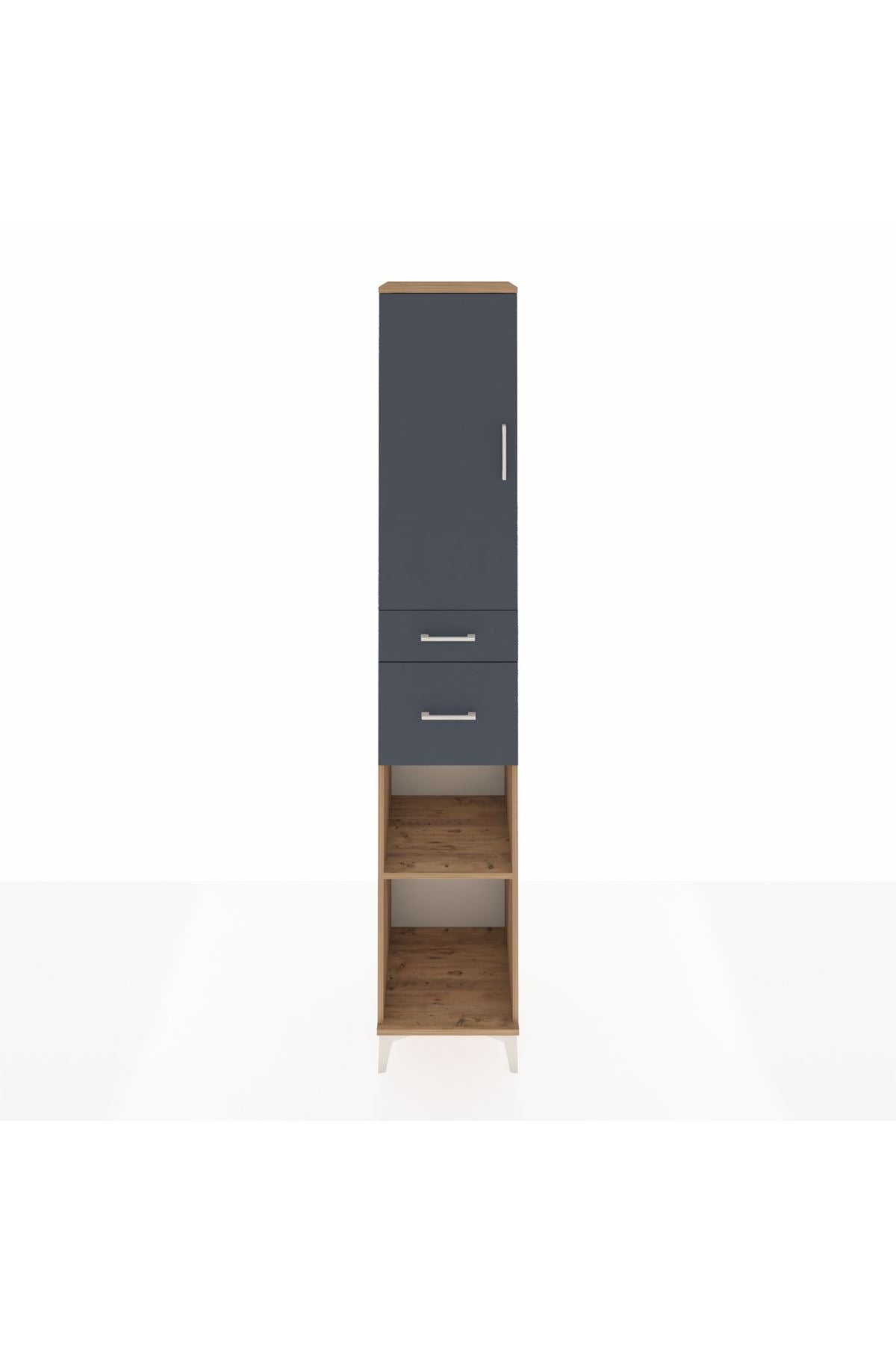 Hyperion Dolap 4 Raflı 2 Çekmeceli Tek Kapaklı 44x44x243 Çam-Antrasit