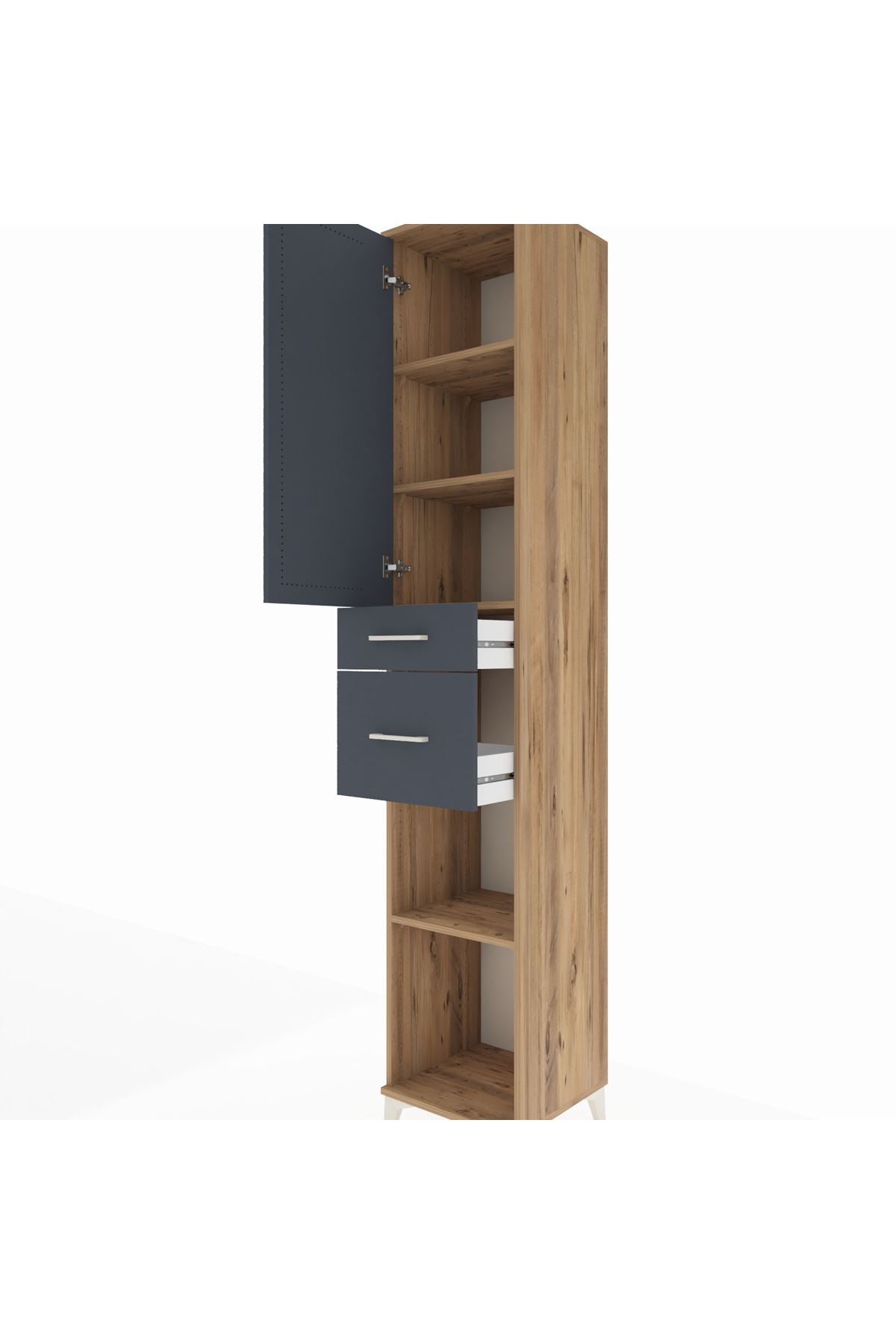 Hyperion Dolap 4 Raflı 2 Çekmeceli Tek Kapaklı 44x44x243 Çam-Antrasit