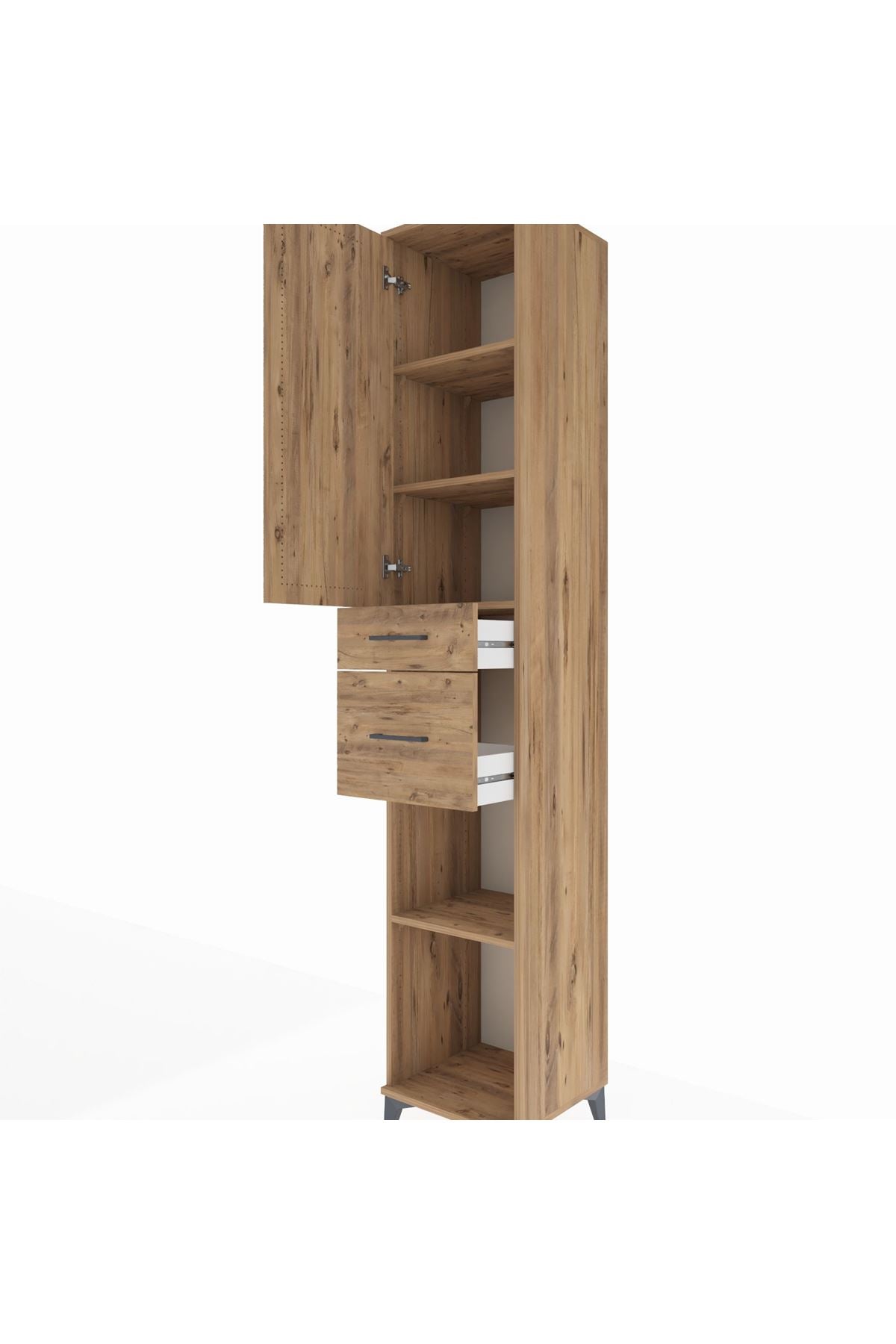 Hyperion Dolap 4 Raflı 2 Çekmeceli Tek Kapaklı 44x44x243 Çam-Çam